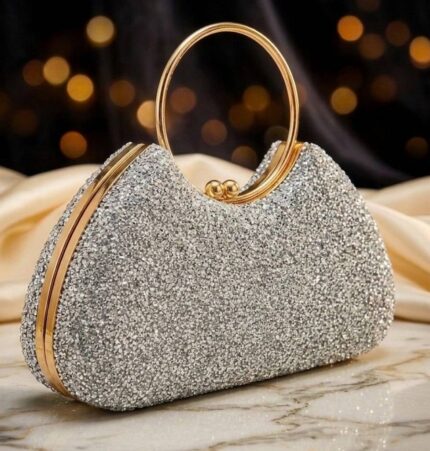 کیف مجلسی زنانه مدل گل شاه نقره ای