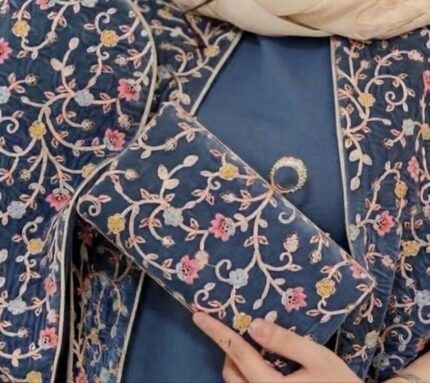 کیف مجلسی زنانه مدل پیچک طلایی آبی دودی